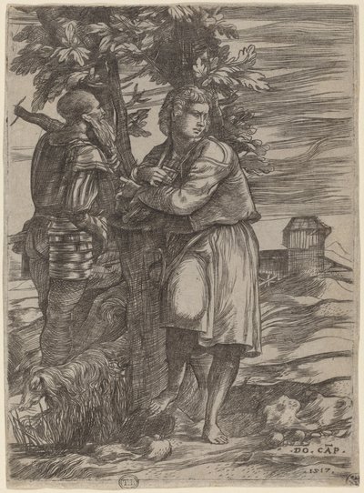 Pasterz i Stary Wojownik autorstwa Domenico Campagnola