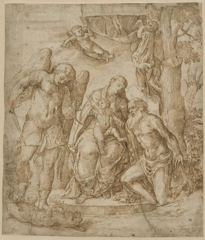 Dziewica i Dzieciątko ze świętymi Michałem i Hieronimem, ok. 1520-25 autorstwa Domenico Campagnola