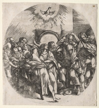Zstąpienie ducha świętego, 1518. autorstwa Domenico Campagnola