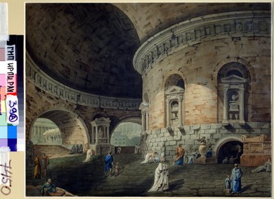 Scenografia do spektaklu. Scenografia do spektaklu teatralnego. Obraz Domenico Corsiniego (1812-1873), początek XIX wieku. Sztuka włoska. Akwarela na papierze. Rosyjskie Państwowe Archiwum Literatury i Sztuki, Moskwa autorstwa Domenico Corsini