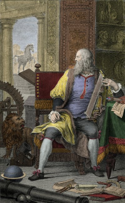 Reprezentacja malarza, rzeźbiarza Leonarda de Vinci (Leonardo da Vinci) (1452-1519) w jego warsztacie Akwaforta Domenico Cunego (1726-1803) autorstwa Domenico Cunego