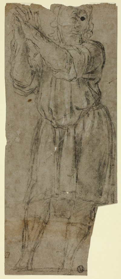 Człowiek stojący w modlitwie (recto); Studium draperii (odwrócone) autorstwa Domenico Fiasella