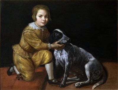 Portret chłopca z psem. autorstwa Domenico Fiasella