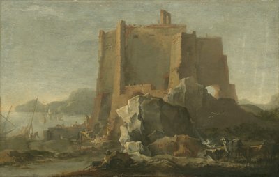 Krajobraz ze skałą i fortecą, ok. 1640-50 autorstwa Domenico Gargiulo