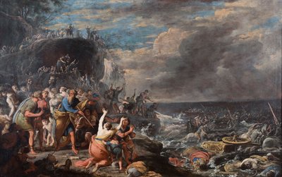 Przejście Izraelitów przez Morze Czerwone, połowa XVII wieku.. autorstwa Domenico Gargiulo