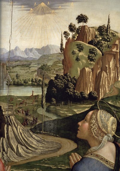 Chrystus w chwale ze świętymi, detal krajobrazu, 1492 detal panelu z 85137 autorstwa Domenico Ghirlandaio