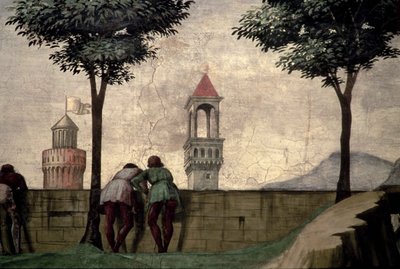 Mężczyźni patrzący przez mur, z Nawiedzenia autorstwa Domenico Ghirlandaio
