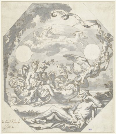 Projekt tarczy z mitologiczną alegorią autorstwa Domenico I Piola (attributed to)