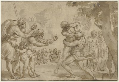 Herkules w Antaeus autorstwa Domenico I Piola