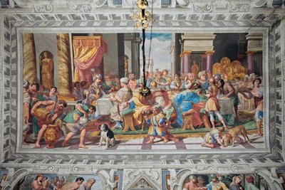 Uczta Aswerusa po 1621 r. (fresk) autorstwa Domenico Il Sarzana Fiasella