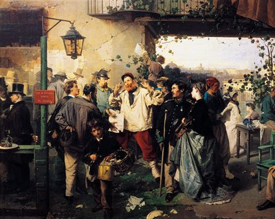 Wiadomość o pokoju Villafranca, fragment obrazu Domenico Induno (1815-1878) autorstwa Domenico Induno