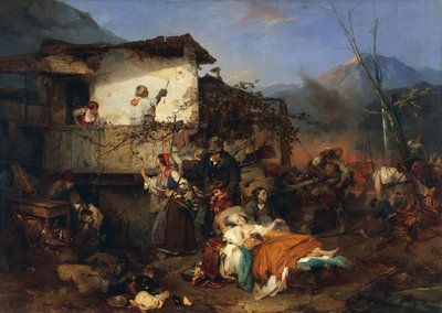 Uchodźcy z pożaru wioski — Domenico Induno autorstwa Domenico Induno