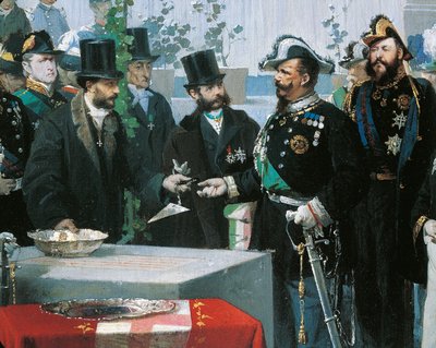 Wmurowanie kamienia węgielnego pod Galerię Vittorio Emanuele w Mediolanie, reż. Domenico Induno, detal, olej na płótnie autorstwa Domenico Induno
