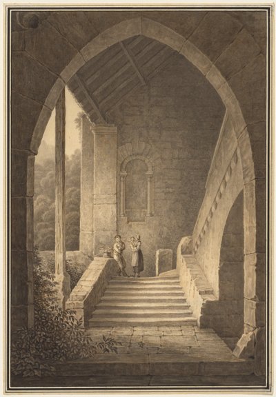 Schody zewnętrzne z gotyckiej ruiny Schody z gotyckiej ruiny, 1830 r. autorstwa Domenico Quaglio