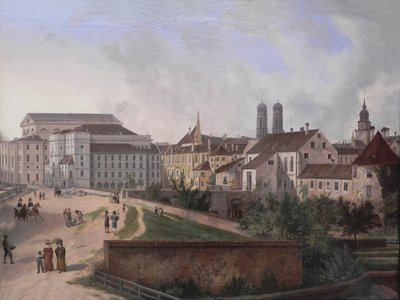 niemiecki: Die Königliche Residenz von Nordosten im Jahr 1827 Rezydencja królewska w Monachium od północnego wschodu w 1827 r. autorstwa Domenico Quaglio the Younger
