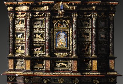 Szafka na stojaku Ludwika XIV (pozłacany brąz, pietra dura, szylkret, jesion, ebonized i paczkowo pozłacany) (patrz również 1766355-6) autorstwa Domenico and Gobelins workshop (attr. to) Cucci