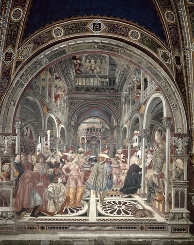 Papież Celestyn III (ok. 1106-98) udziela autonomii szpitalowi w Sienie, 1442 autorstwa Domenico di Bartolo