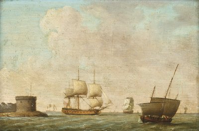 Fregata mijająca zatłoczony lugger autorstwa Dominic (attributed to) Serres