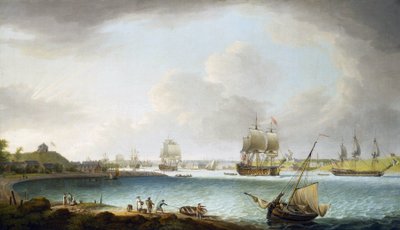 Eskadra okrętów brytyjskiej Królewskiej Marynarki Wojennej w Plymouth, Anglia. Olej na płótnie autorstwa Dominic Serres