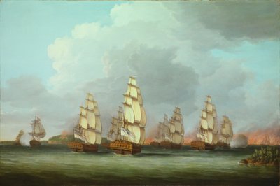 Zniszczenie amerykańskiej floty w zatoce Penobscot autorstwa Dominic Serres
