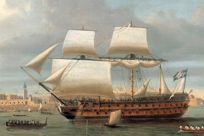 Foudroyant i Pégase wpływające do portu Portsmouth, 1782 r. autorstwa Dominic Serres