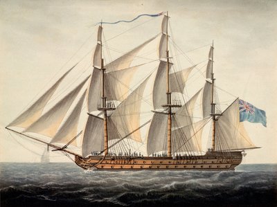 Francuski statek "Sans Pareil" 3. rangi, 80 dział, zdobyty pierwszego czerwca, ok. 1800 (akwarela) autorstwa Dominic Serres