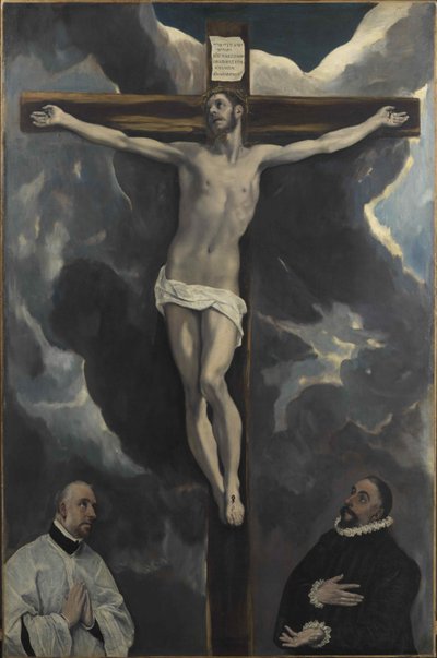 Chrystus na krzyżu adorowany przez dwóch Darczyńców, koniec XVI w. autorstwa Dominico El Greco