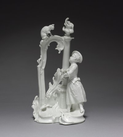 Figura dziewczyny z kotem, wykonana przez Fabrykę Porcelany Nymphenburg, ok. 1770 (porcelana) autorstwa Dominicus (attr. to) Auliczek