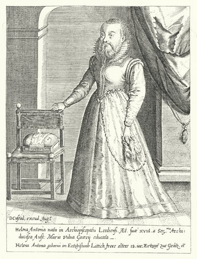 Helena Antonia z Liege, brodaty karzeł dworski Marii Austriaczki, Świętej Cesarzowej Rzymskiej (rycina) autorstwa Dominicus or Custodis Custos