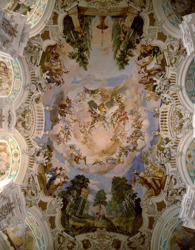 Fresk zdobiący kopułę klasztoru Schussenried autorstwa architekta Domenikusa Zimmermanna (1685-1766) 1730-1731 Schussenried, Niemcy autorstwa Dominikus Zimmermann