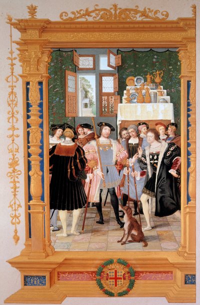 Etienne Leblanc (1490-1565) przedstawia Anne de Montmorency (1493-1567) swoje tłumaczenie przemówienia Cycerona (1531) - Kopia frontyspisu zachowana w Petersburgu (Rosja), gwasz Dominique Henri Guifard (1838-1913) , koniec XIX wieku - C autorstwa Dominique Henri Guifard