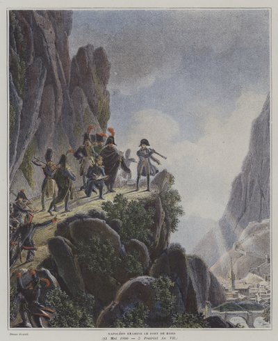 Napoleon badający Fort Bard, Włochy, 23 maja 1800 (kolor lito) autorstwa Dominique Vivant (after) Denon