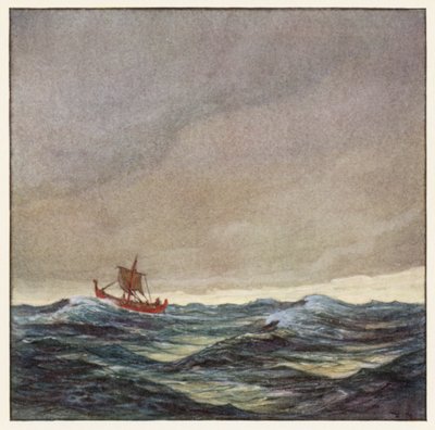 Rudyard Kipling: Pieśń o czerwonej łodzi wojennej (kolorowa litografia) autorstwa Donald (after) Maxwell
