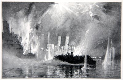 Motor rozpoczyna ratowanie załóg Blockships w Zeebrugge, ilustracja z „Frontu marynarki wojennej” Gordona S. Maxwella, 1920 autorstwa Donald Maxwell