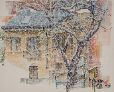 Przystanek autobusowy, 2011 (akwarela na papierze) autorstwa Donatella Merlo