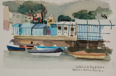 Domki w Rapallo, ok. 1979 r. (akwarela na papierze) autorstwa Donatella Merlo