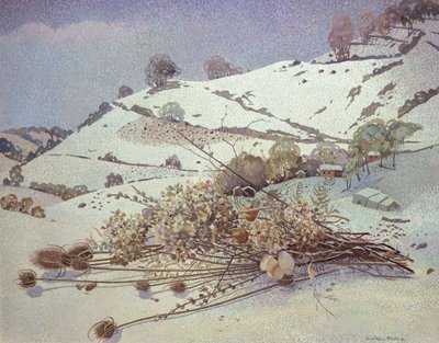 Śnieżny krajobraz z martwą naturą z suszonych kwiatów autorstwa Donatella Merlo