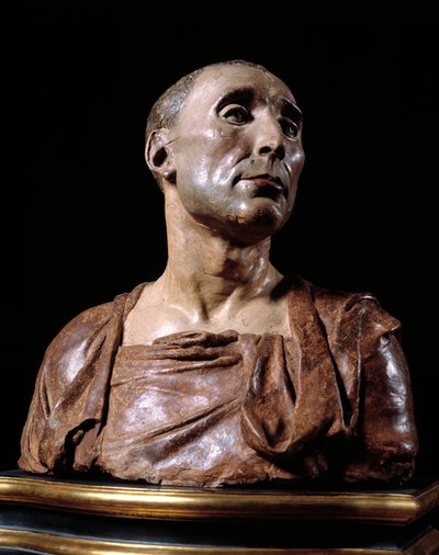 Portret popiersia kondotiera Niccolo da Uzzano (1359-1431) „” Rzeźba z terakoty autorstwa Donato de 