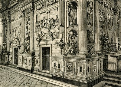 Marmurowy ekran Świętego Domu, zaprojektowany przez Donato Bramante (1444-1514), Sanktuarium Świętego Domu, Loreto, Marche, Włochy autorstwa Donato Bramante