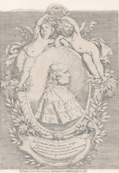 Portret Giovanniego Girolamo Sbaraglia, w owalu otoczony dwoma puttami na rogu obfitości..., 1716. autorstwa Donato Creti