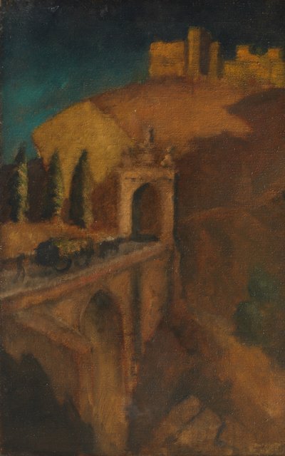 Pejzaż górski z mostem (verso), ok. 1910 (olej na płótnie) autorstwa Dora (attr. to) Carrington