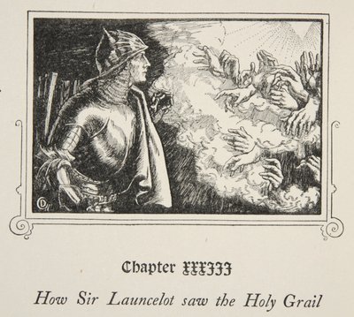 Jak Sir Launcelot widział Świętego Graala, ilustracja z „Story of King Arthur and the Round Table” Beatrice Clay, wydanie 1, 1905 autorstwa Dora Curtis