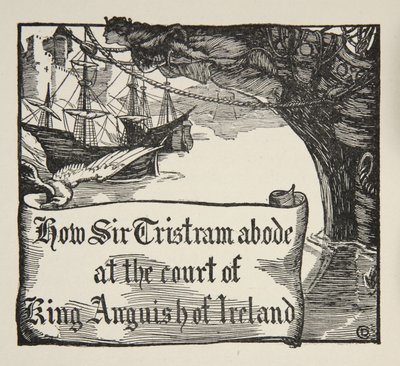 Jak Tristram przebywał na dworze króla Anguish of Ireland, ilustracja z „Story of King Arthur and the Round Table” Beatrice Clay, wydanie 1, 1905 autorstwa Dora Curtis