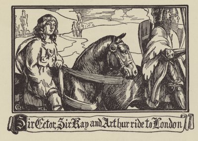 Sir Ector, Sir Kay i Arthur jadą do Londynu autorstwa Dora Curtis