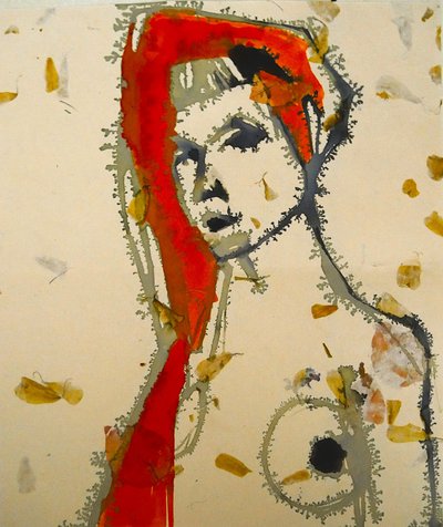 Abstrakcyjny czerwony portret autorstwa Doris Schmitz