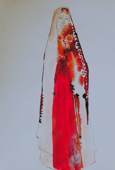 Jaskrawoczerwona Madonna autorstwa Doris Schmitz