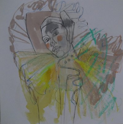 Kolorowy portret abstrakcyjny autorstwa Doris Schmitz