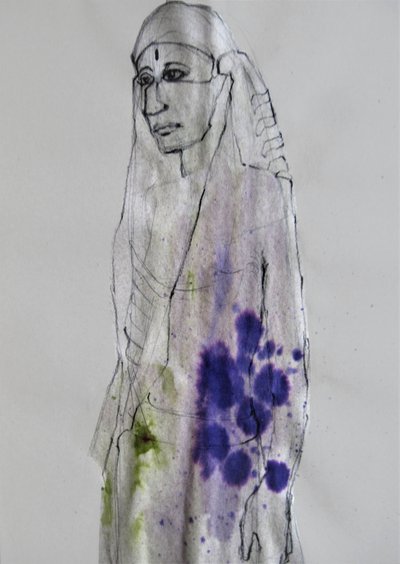 Kolorowy portret wykonany tuszem autorstwa Doris Schmitz