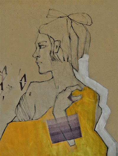 Zamyślony żółty portret autorstwa Doris Schmitz