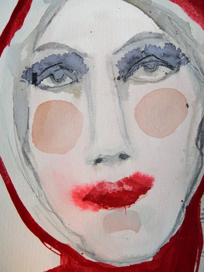 Portret z czerwonymi ustami autorstwa Doris Schmitz
